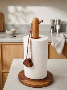 Wood <b>Standing</b> Paper <b>Towel</b> Holder with Heart Tear Bar 360 Rotating Kitchen Storage Rack Tissue Toilet Roll Holder use - Product Image 3