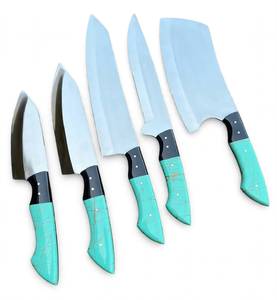 Juego de 5 utensilios de cocina para exteriores de acero al carbono forjado a mano con mango de piedra turquesa - Product Image 3