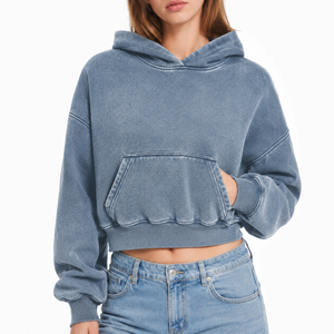 <b>Vintage</b> Flox Apparel 100% Cotton French Terry Drop-shoulder Cropped Hoodie Women Custom <b>Oversized</b> Streetwear <b>Sweatshirt</b> Private - Product Image 4