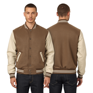 Chaqueta Varsity Gris para Hombre, Corte Regular, Cuello Camisero, Cierre de Botones, Estilo Casual Otoñal, Color Sólido, Tejido de Poliéster - Product Image 3