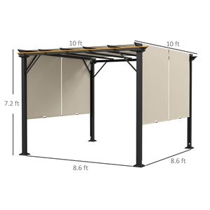 Pergola Retrattile 10x10 con Tenda Parasole Anti-UV Impermeabile, Struttura in Acciaio per Villa, Parco, Giardino, Patio, Beige - Product Image 3