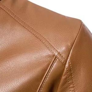 Chaqueta de Motociclista Unisex de Cuero PU Marrón Transpirable, Color Sólido, Cuello Alto, Cierre de Cremallera, Corte Ajustado, Largo Regular, Logotipo Frontal - Product Image 4