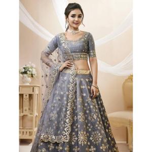 Merveilleux papier gris miroir travail Art soie réception porter Lehenga Choli - Product Image 5