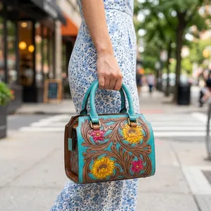 Sac à main de luxe en cuir véritable pour femme, motif losanges, chaînes décoratives, deux anses, fermeture éclair, grande taille, vente en gros - Product Image 5