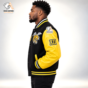 Veste universitaire en satin noir et jaune pour homme ASU, logo Hornet brodé, polyester/coton, légère, écologique, respirante - Product Image 3