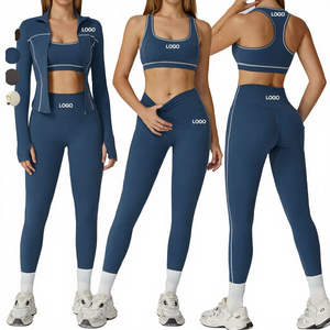 Conjunto Deportivo de Cinco Piezas para Mujer, Sujetador Deportivo, Leggings, Top Corto y Chaqueta, Ropa de Gimnasio, Venta al Por Mayor, OEM, ODM, Personalizado - Product Image 1