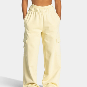 Pantalon cargo taille haute pour femme, coupe ample, longueur intégrale, couleur unie, taille élastique, style streetwear décontracté, qualité supérieure, vente en gros - Product Image 1