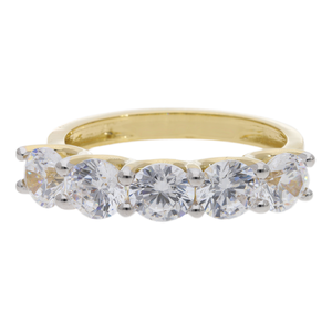 Bague de fiançailles demi-éternité en diamant 3ct 5 pierres rondes cultivées en laboratoire Design unique de solitaire en or 14k - Product Image 1