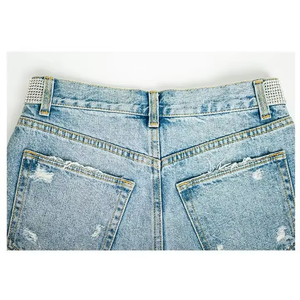 Shorts de mezclilla elásticos ajustados de cintura alta transpirables para mujer, talla grande, color azul, sexy, al por mayor - Product Image 2
