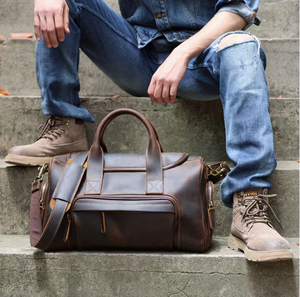Leather Travel Duffel <b>Bag</b> with Multiple <b>Compartments</b> Brown Vintage Style for Men Outdoor and Business Use Weekend Travel <b>Bag</b> Lea - Product Image 4