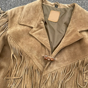 Women's Western <b>Jacket</b> Cropped Oversized <b>Suede</b> Leather <b>Jacket</b> with Safari <b>Jacket</b> Cow <b>Suede</b> Fringed Turn-down Collar - Product Image 2