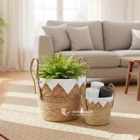 Paniers de rangement en osier naturel écologiques avec poignées, petites et grandes tailles |   Ventes en gros de plantes pour salle de bain et buanderie