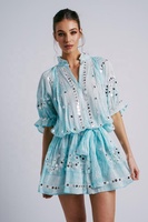 Robe chemise de plage style blouson, imprimé tribal, pour femme, avec broderie miroirs scintillants, style féminin et séduisant, tunique de bord de piscine