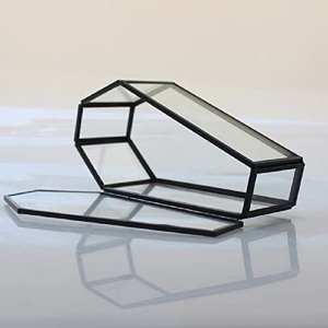 Boîte à bijoux rectangulaire moderne en verre avec cadre en métal doré, vitrine de présentation rectangulaire pour souvenirs, taille et capacité personnalisables pour boucles d'oreilles - Product Image 4