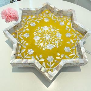 Plateaux de service en bois poli écologiques personnalisables de haute qualité avec incrustations de nacre et d'os, artisanat vintage - Product Image 5