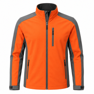 Veste en polaire orange pour homme avec empiècements noirs, col montant, fermeture éclair, coupe-vent, vêtement décontracté pour l'automne - Product Image 2