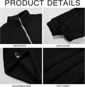 Sweat-shirt à col zippé pour homme en polaire sherpa noir, chaud, doux, coupe-vent, respirant, doublure en laine chauffante, veste décontractée - Product Image 4