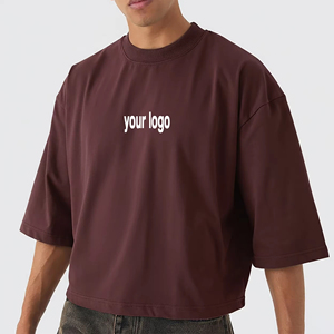 Camiseta de Hombre 100% Algodón, Tejida, Oversize, con Hombros Caídos, Unisex, con Logotipo Personalizado en la Parte Delantera, Estilo Urbano, OEM, ODM, Venta al Por Mayor - Product Image 4
