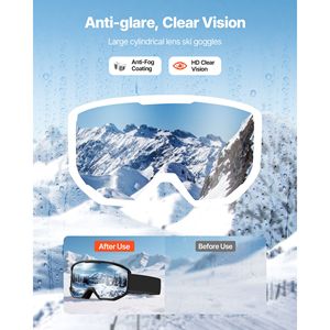 Gafas de Esquí para Hombre, Mujer y Jóvenes con Revestimiento Revo, Espejo Plateado, OTG, Antivaho, Lente Cilíndrica, Marco de TPU, para Deportes de Nieve - Product Image 2