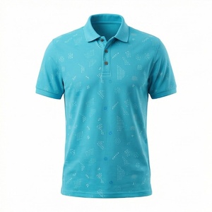 Men's <b>Turquoise</b> Short Sleeve Polo <b>Shirt</b> With Dot Pattern Knitted 100% Polyester Breathable Casual Regular Fit - Product Image 1