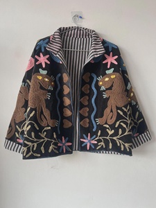 Traditional Suzani Embroidered Velvet Winter <b>Jacket</b> for Women Handmade Bohemian Festival Outerwear - Product Image 1