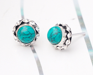 Natural Turquoise 925 Sterling <b>Silver</b> <b>Stud</b> Round Beaded Border Fine <b>Stud</b> Gemstone <b>Silver</b> Earring - Product Image 3