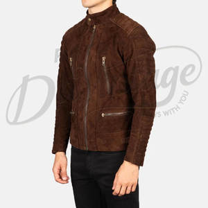 Veste de motard en cuir suédé marron chocolat pour homme, style Café Racer, épaules rembourrées, coupe ajustée, fermeture éclair, vêtement de moto - Product Image 5