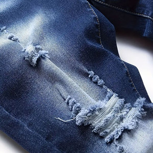 Style <b>Jeans</b> High Quality Heavyweight Cotton Stretch Distressed Straight Streetwear Pants Hip Hop High <b>Men's</b> Distressed Trouser - Product Image 2