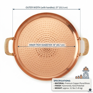 Plateau de service rond en cuivre martelé fait main avec poignées ornées, grande assiette de présentation alimentaire, vente en gros pour la maison, l'hôtel et le restaurant - Product Image 5