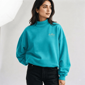 Top de cuello simulado para mujer, el más vendido para invierno, de algodón ligero con forro polar, corte holgado, mangas largas, puños acanalados, etiqueta privada frontal - Product Image 1