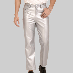 Pantalon en cuir simple de haute qualité pour homme, élégant, brillant, avec poches, coupe droite, respirant, ajustement régulier, pour l'hiver et les activités de plein air, vente en gros - Product Image 1