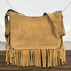 Bolso Bandolera Boho de Cuero Genuino Hecho a Mano, Bolso Hippie Occidental con Flecos de Piel de Vaca, Bolso de Diseñador para Mujer - Product Image 6