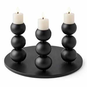 Modern tall ball candle holder <b>black</b> metal stacked sphere design candle stand luxury tabletop decor premium quality decorative - Product Image 5