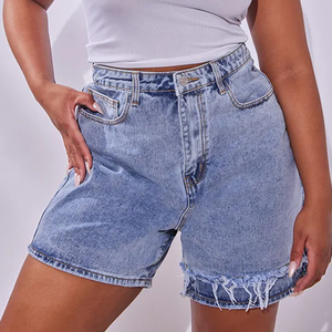 Shorts en jean taille haute personnalisés pour femmes, shorts d'été décontractés en tissu doux et respirant, commande en gros - Product Image 2