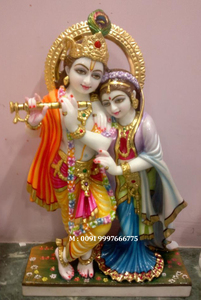 Makrana-escultura de mármol Natural de alta calidad, escultura sentado con vaca en columpio, religioso, Señor Krishna - Product Image 3
