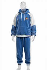 Conjunto Deportivo Unisex de Sudadera Azul y Pantalones Blancos, Ecológico, 100% Algodón, Estilo Casual para Invierno - Product Image 5