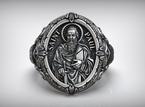 Bague religieuse gothique Saint-Paul en argent sterling 925 oxydé noir - Product Image 3
