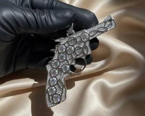 Pendentif Pistolet en Alliage Plaqué Or 18 carats Argent 925, Style Hip Hop Iced Out, pour Homme Rapper, Pendentif Tendance et Breloques - Product Image 2