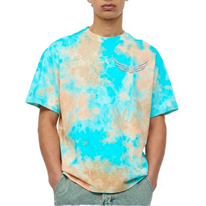 T-shirt à manches courtes tie-dye pour homme, coupe ample, col rond, décontracté, en coton tricoté respirant, avec logo sur le devant - Product Image 3
