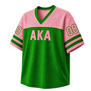 Alfa |   Kapa |   Camiseta de malla para mujer Alpha Sorority, cuello en V, manga corta, verde y rosa, con bloques de color, transpirable, informal - Product Image 5