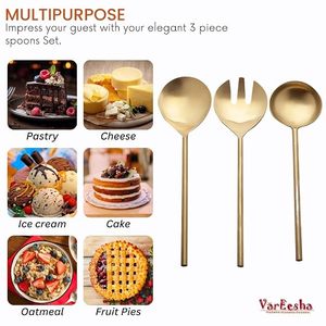 <b>Gold</b> Plated <b>Serving</b> <b>Spoon</b> Set Mirror Polish Long Handle Minimalist Design for Party Use - Product Image 5