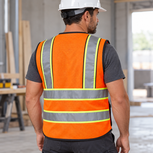 Gilet de sécurité haute visibilité orange pour homme, en maille réfléchissante, multi-poches, logo personnalisé, vêtements de travail - Product Image 3