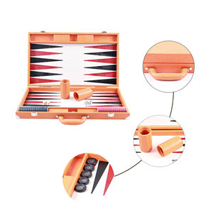 Wholesale Tournament <b>Backgammon</b> <b>Set</b> Orange Lizard Texture Vegan Leather Attache with Handle Custom Logo 44mm Checkers - Product Image 5