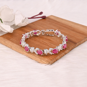 Elegant Glass Filled <b>Ruby</b> & CZ <b>Bracelet</b> in 925 Sterling Silver Handmade Luxury Fashion Jewelry for Unisex - Product Image 1