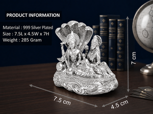 Jaipur Metals - Ídolo de Laxmi Narayan Chapado en Plata 999 |   Estatua hindú 100% de latón |   Decoración para el Hogar en Diwali |   7.5x4.5x7cm | - Product Image 3