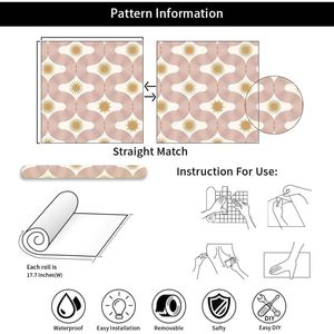 Papel Tapiz Mosaico de Arte Abstracto Moderno Boho Beige/Amarillo, Papel Adhesivo Geométrico para Pared, Revestimiento de Pared Vintage - Product Image 4