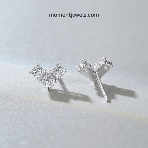 Elegant V Shape Moissanite <b>Stud</b> Earrings Luxury Rhodium Plated 925 Sterling <b>Silver</b> Ear <b>Studs</b> Round Gemstone Inlay Women Simple - Product Image 5