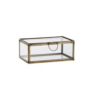 Rectangle Glass And Brass Jewelry <b>Box</b> Organizer <b>Clear</b> Geometric Display Case With <b>Lid</b> And Ring Handle For Home Decoration - Product Image 1