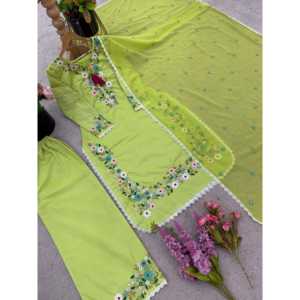 Top de fête pour femmes-Ensemble Plazzo et Dupatta avec broderie lourde - Product Image 3