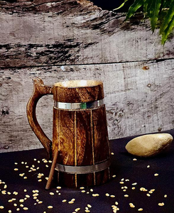 <b>Handmade</b> Modern Solid Wood Tankard Beer <b>Mug</b> with Viking Design Microwave Safe Tabletop Living Room Indoor Home Decor - Product Image 2